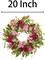 20 inch Spring Wreath Door Wreath Artificial Floral Wreath Spring Decorations Home Farmhouse Decor with Pink Flowers and Green Foliage for Party Wedding Decor
